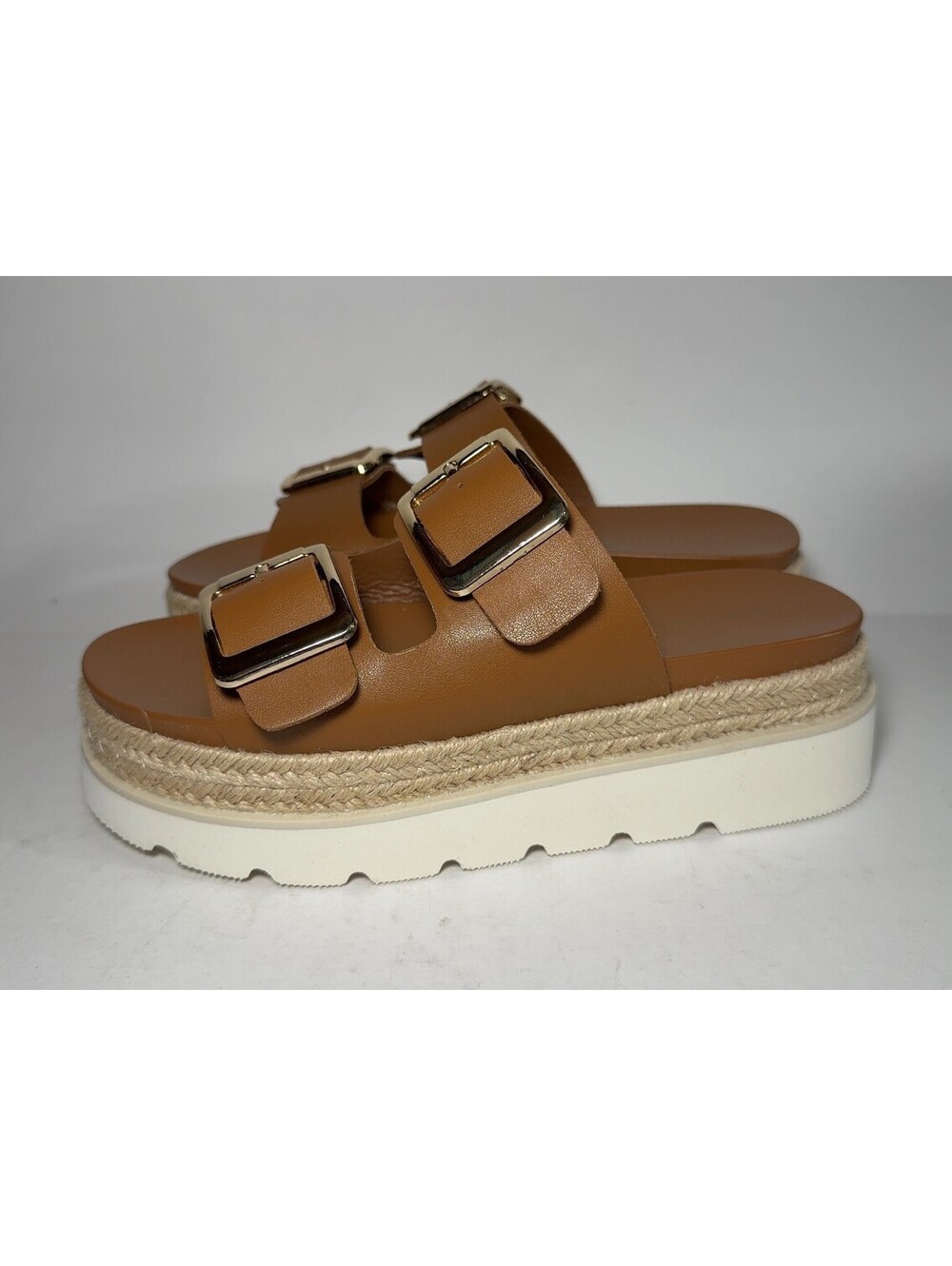 Madden Girl Mythicall Platform Slide Sandals Dark Caramel Size 6